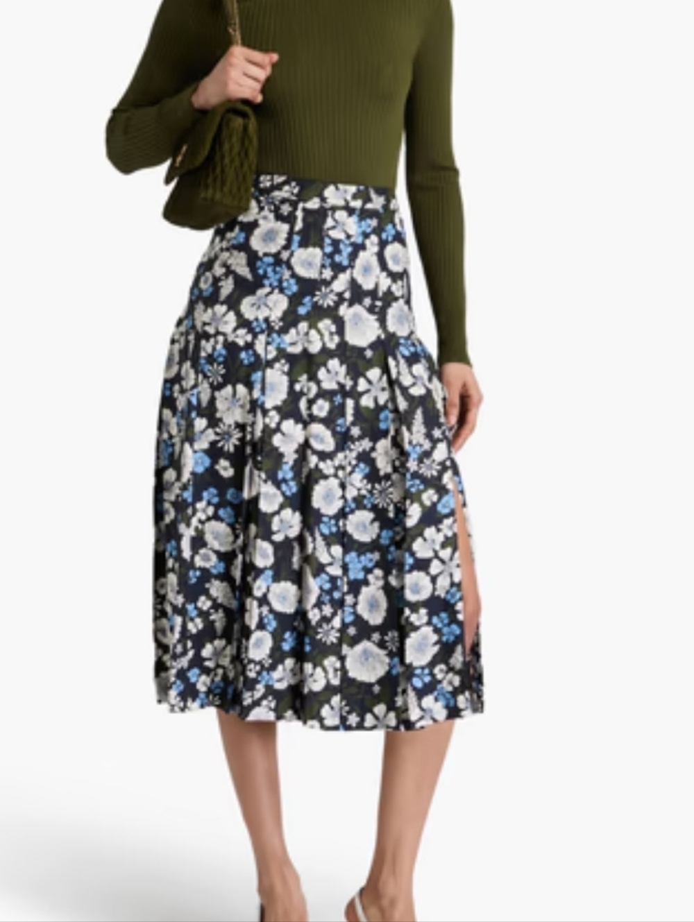 NWOT Veronica Beard Norris Floral Print Silk Blend Pleated Midi Skirt Sz 6